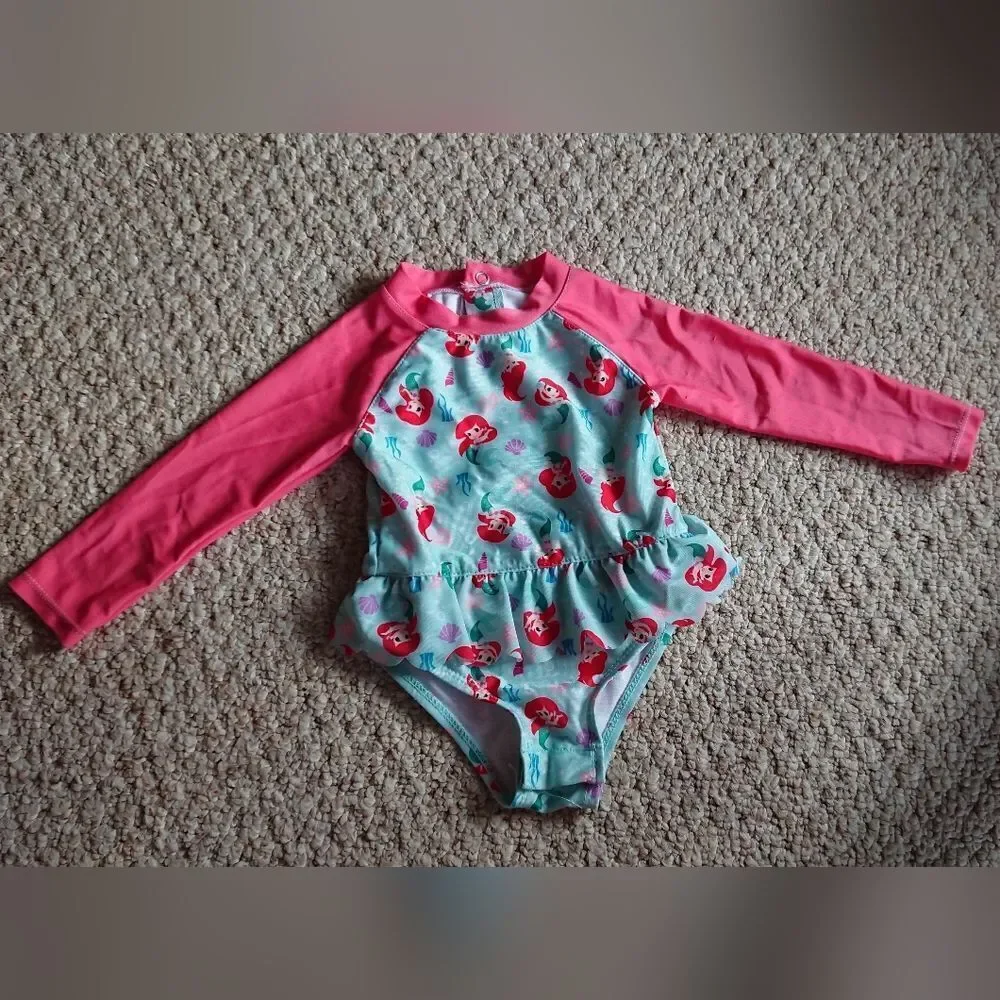 The Little Mermaid Baby Girl One-Piece Rash Guard Swimsuit size 12m